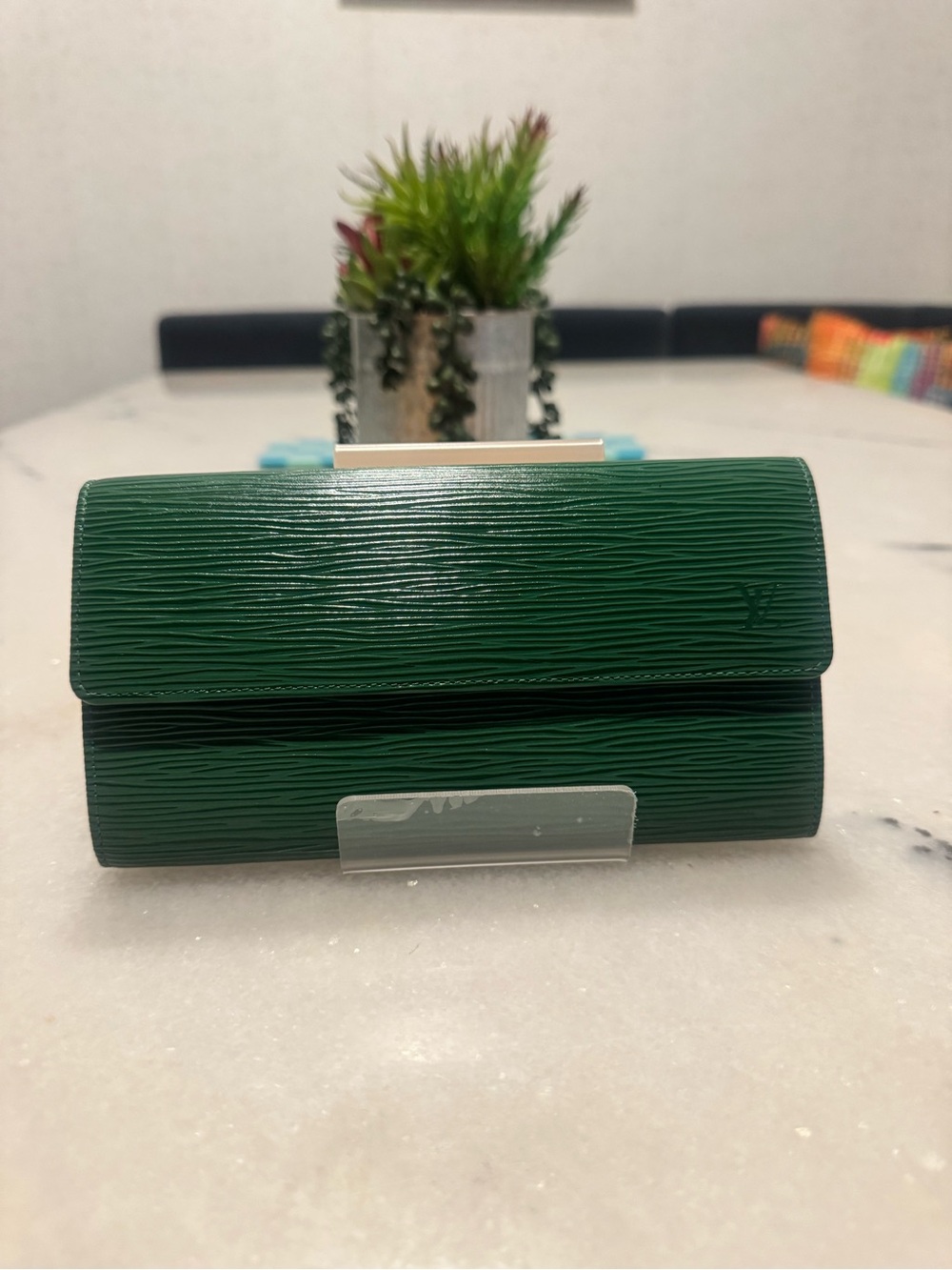 Louis Vuitton Dark Green Epi Leather Wallet Clutch